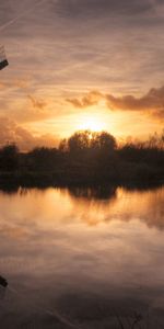 Sunset,Lake,Evening,Nature,Mill