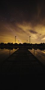 Sunset,Lake,Pier,Starry Sky,Nature