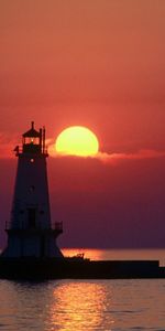 Puesta Del Sol,Mar,Paisaje,Faros