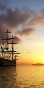 Sunset,Landscape,Sea,Ships