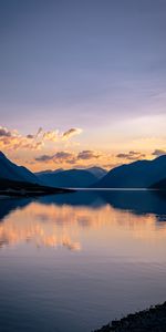 Montañas,Lago,Orilla,Banco,Puesta Del Sol,Horizonte,Naturaleza