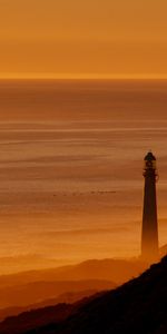 Sunset,Mountains,Sea,Lighthouse,Tower,Dark