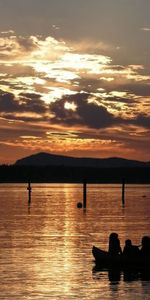 Sunset,Nature,Rivers,Sea,Boat