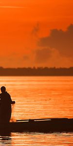 Noche,Contornos,Bote,Humano,Malla,Naturaleza,Puesta Del Sol,Un Barco,Persona,Pescar,Pesca,Redes