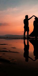 Danser,Coupler,Silhouettes,Coucher De Soleil,Amour,Paire,Sombre,Plage