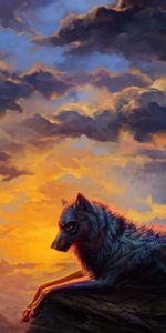 Sunset,Predator,Wolf,Art