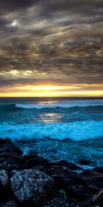 Sunset,Rocks,Horizon,Nature,Sea