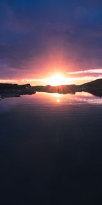 Sunset,Rocks,Lake,Rays,Nature,Sun,Beams