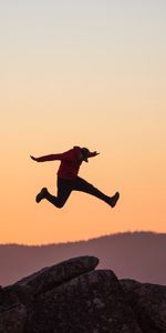 Sunset,Rocks,Miscellanea,Cap,Miscellaneous,Bounce,Jump