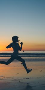 Sunset,Run,Running,Sea,Silhouette,Sports