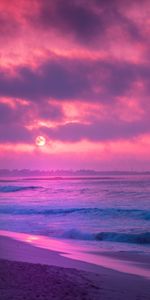 Sunset,Sea,Horizon,Shore,Bank,Surf,Nature,Waves