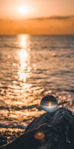 Macro,Verre,Balle,Éblouissement,Éclat,Ballon,Coucher De Soleil,Mer