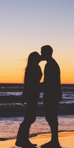 Sunset,Sea,Pair,Kiss,Love,Couple,Silhouettes