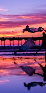 Danser,Silhouette,Mer,Jetée,Coucher De Soleil,Sombre