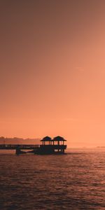 Sunset,Sea,Pier,Gazebos,Nature,Water