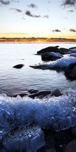 Sunset,Sea,Shore,Bank,Ice,Cold,Nature