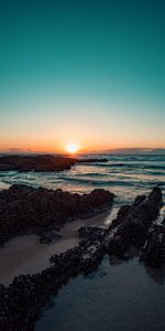 Sunset,Sea,Shore,Bank,Nature,Waves,Beach