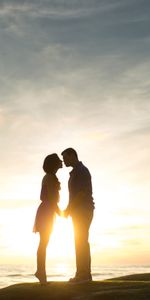 Sunset,Sea,Shore,Bank,Pair,Couple,Love,Romance