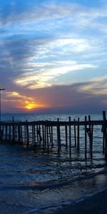 Puesta Del Sol,Orilla,Banco,Ñandú,Mar,Muelle,Naturaleza