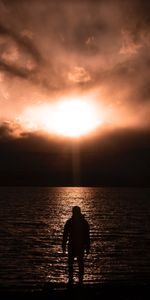 Silhouette,Coucher De Soleil,Mer,Solitude,Sombre