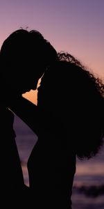 Sunset,Sea,Silhouette,Pair,Couple,Love