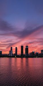 Sunset,Sea,Skyscrapers,Cities,City