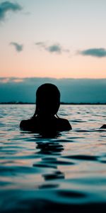 Sunset,Sea,Swimming,Silhouette,Dark,Ripples,Ripple