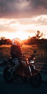 Sunset,Shine,Light,Motorcycles,Helmet,Motorcycle,Motorcyclist