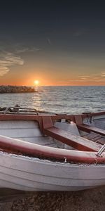 Sunset,Shore,Bank,Nature,Sea,Boat