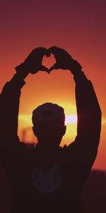 Sunset,Silhouette,Person,Heart,Human,Hands,Love