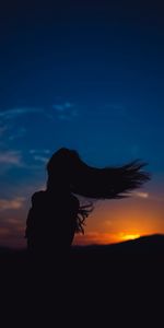 Mouvement,Circulation,Sombre,Silhouette,Coucher De Soleil,Cheveux,Fille