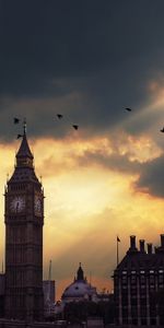 Лондон,Небо,Биг Бен (Big Ben),Города,Тень,Закат