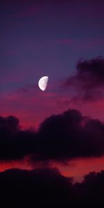 Sunset,Sky,Clouds,Full Moon,Nature,Moon