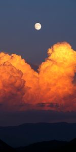 Nuages,Sky,Lune,Coucher De Soleil,Sombre