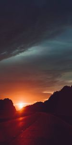 Sunset,Sky,Clouds,Road,Nature,Turn