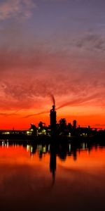 Horizon,Villes,Ville De Nuit,Coucher De Soleil,Sky,Usine