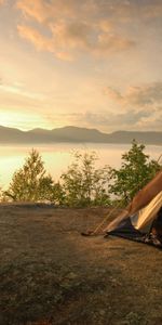 Sunset,Sky,Lake,Shore,Bank,Nature,Tent,Romance