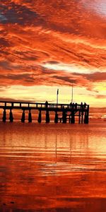 Personas,Puesta Del Sol,Cielo,Noche,Nubes,Textura,Naturaleza,Mar,Muelle,Puente