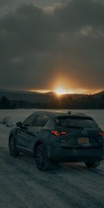 Sunset,Snow,Cars,Mazda Cx 5,Car,Back View,Rear View,Suv,Grey,Mazda