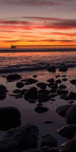 Naturaleza,Puesta Del Sol,Stones,Horizonte,Mar,Puente