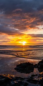 Sunset,Stones,Horizon,Dark,Ocean,Nature