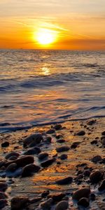 Sunset,Stones,Nature,Waves