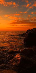 Paisaje,Puesta Del Sol,Stones,Nubes,Ondas,Mar