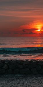 Sunset,Stones,Sea,Sun,Nature,Waves