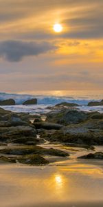 Sunset,Stones,Sky,Coast,Nature,Sand