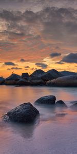 Sunset,Stones,Sky,Coast,Nature,Sea