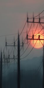 Sunset,Sun,Miscellanea,Posts,Pillars,Wire,Blur,Smooth,Wires,Miscellaneous