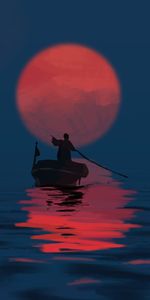 Sunset,Sun,Silhouette,Boat,Traveller,Art,Traveler