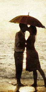 Surf,Sea,Guy,Silhouettes,Girl,Romance,Rain,Love