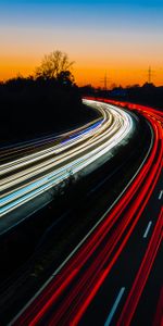 Traffic,Movement,Long Exposure,Dusk,Backlight,Illumination,Evening,Cities,Road,Turn,Twilight